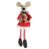 Natural Calico Fabric Girl Mouse with Red Dress and Stripey Legs Christmas Birds And Animals|
