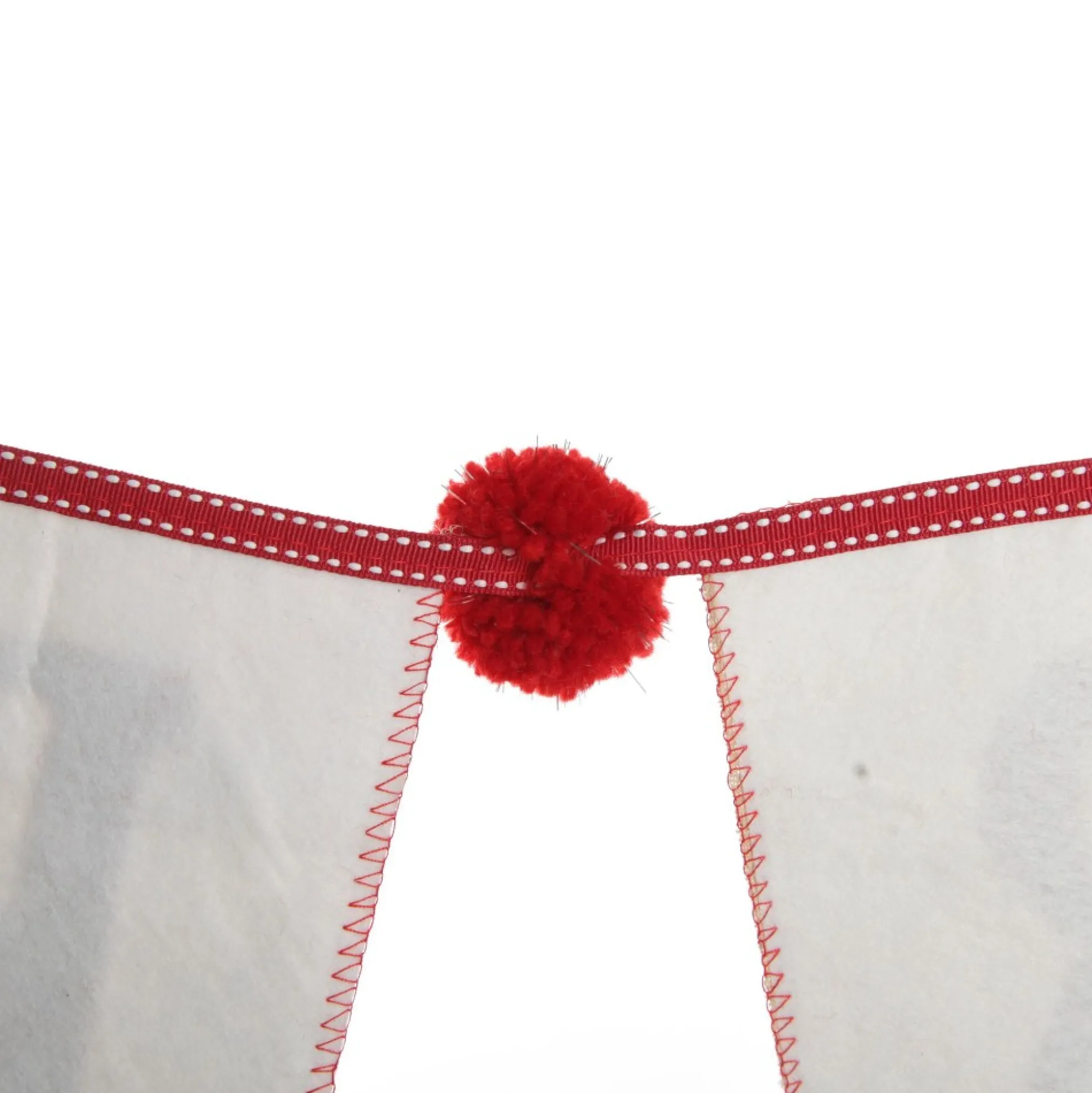 Natural Linen and Red Merry Christmas Bunting with Pom Poms Tree Garlands|