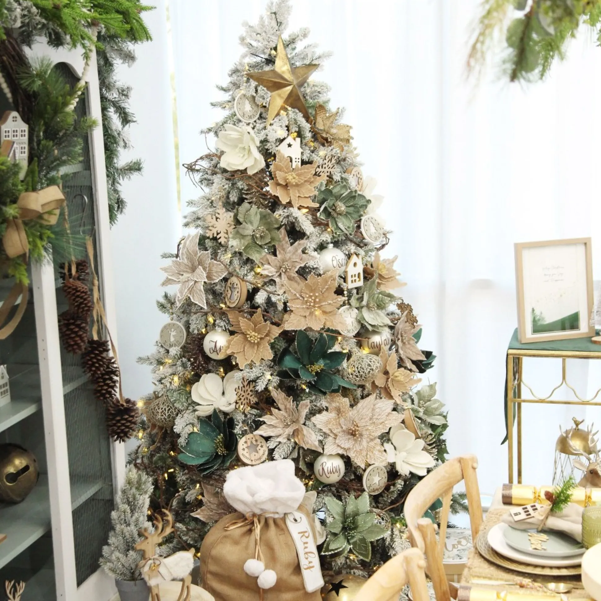 Natural Poinsettia Flower Clip with White Trim Christmas Flowers|