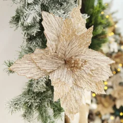 Natural Poinsettia Flower Clip with Glitter Tips Christmas Flowers|