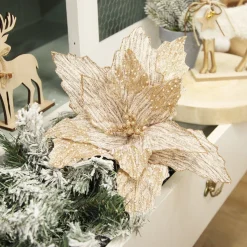 Natural Poinsettia Flower Clip with Glitter Tips Christmas Flowers|