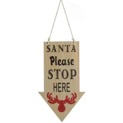 Natural Wood Santa Please Stop Here Arrow Sign - Red Reindeer Diy Wreaths|