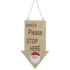 Natural Wood Santa Please Stop Here Arrow Sign - Santa Face Diy Wreaths|