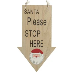 Natural Wood Santa Please Stop Here Arrow Sign - Santa Face Diy Wreaths|