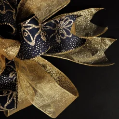 Navy and Gold Glitter Deluxe Tree Topper Bow with Streamers Tree Toppers|