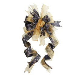 Navy and Gold Glitter Deluxe Tree Topper Bow with Streamers Tree Toppers|