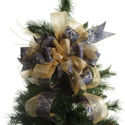 Navy and Gold Glitter Deluxe Tree Topper Bow with Streamers Tree Toppers|