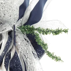 Navy Blue and Silver Deluxe Tree Topper Bow with Streamers Tree Toppers|