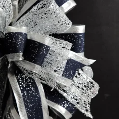 Navy Blue and Silver Deluxe Tree Topper Bow with Streamers Tree Toppers|