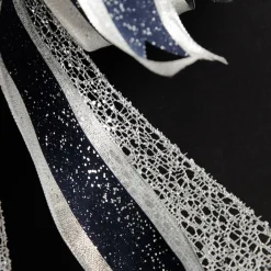 Navy Blue and Silver Deluxe Tree Topper Bow with Streamers Tree Toppers|