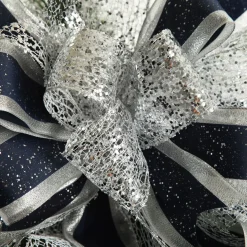 Navy Blue and Silver Deluxe Tree Topper Bow with Streamers Tree Toppers|