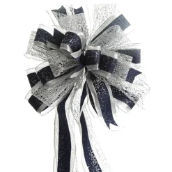 Navy Blue and Silver Deluxe Tree Topper Bow with Streamers Tree Toppers|