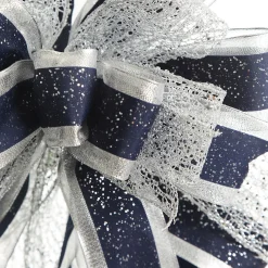 Navy Blue and Silver Deluxe Tree Topper Bow with Streamers Tree Toppers|
