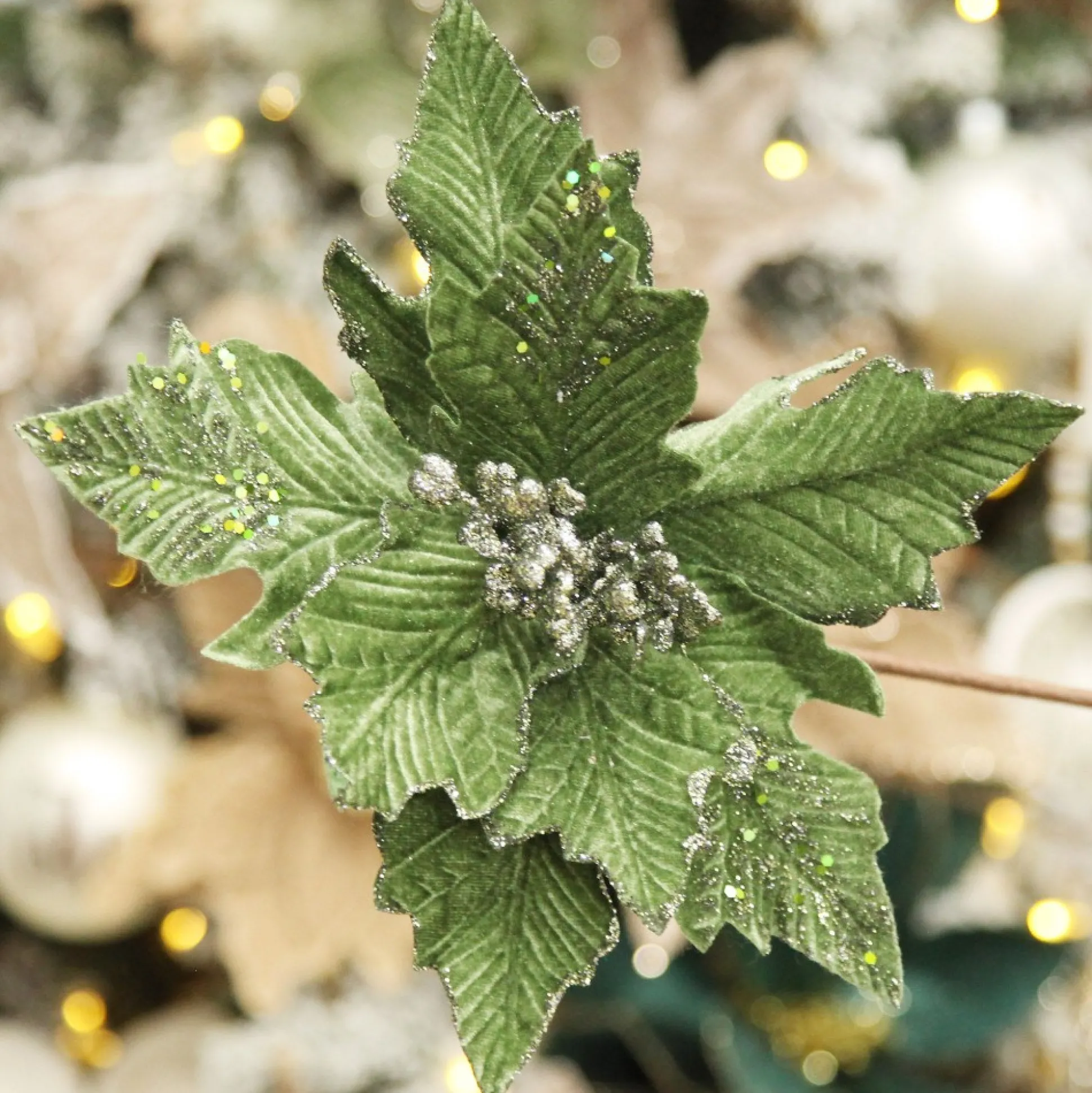 Olive Green Velvet Poinsettia Flower Clip Christmas Flowers|