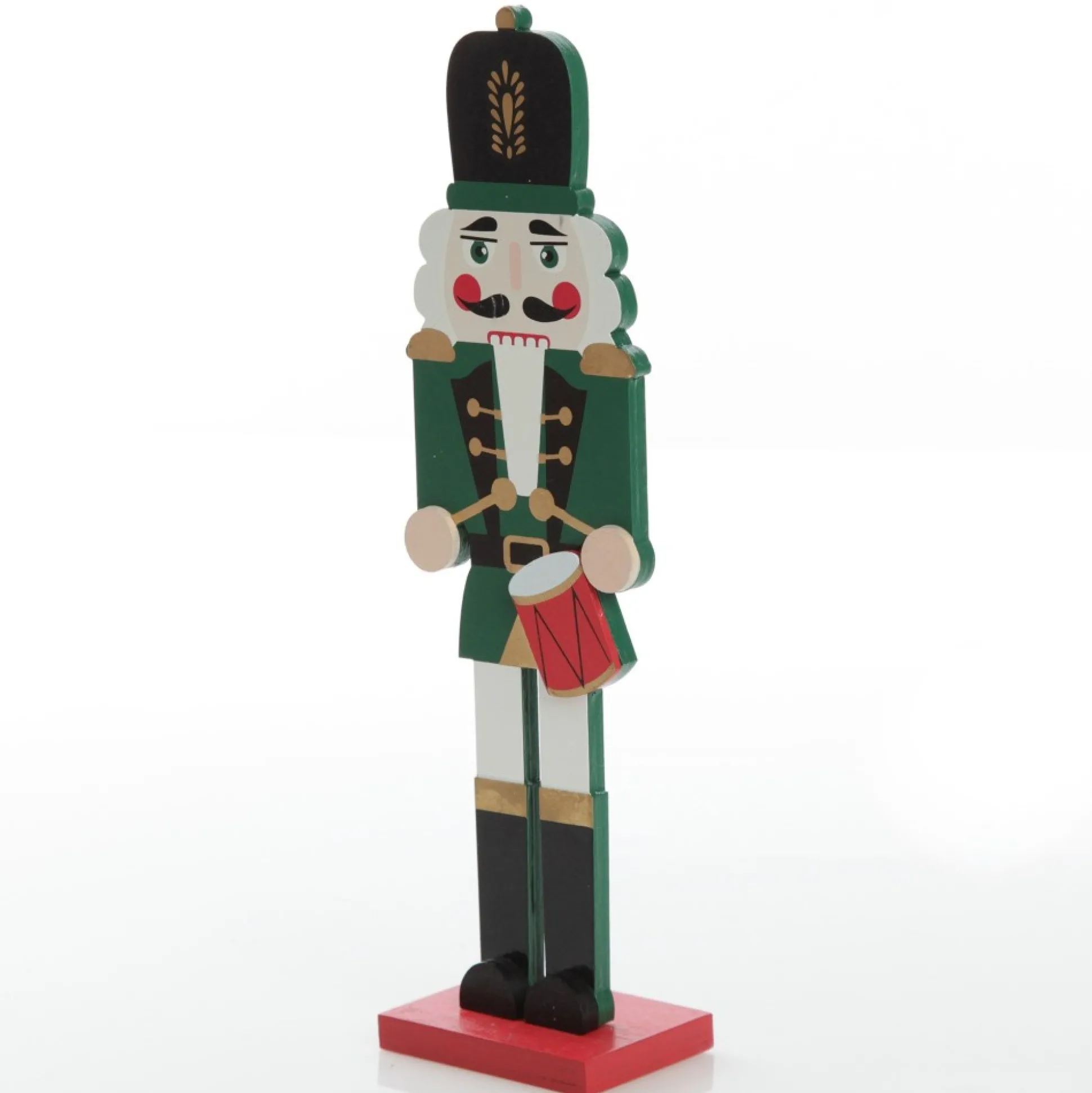 Painted Green Drummer Plywood Nutcracker Christmas Ornament on Base Christmas Nutcrackers|