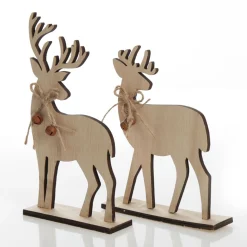Pair of Wooden Reindeer Cutout Ornaments Christmas Birds And Animals|