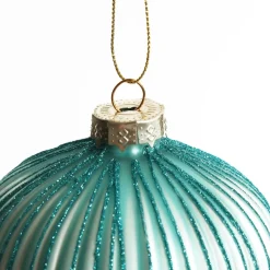 Pale Blue Glass Ribbed Onion Christmas Bauble Decorative Christmas Baubles|