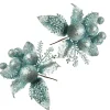 Pale Blue Glitter Ball and Leaf Pick - Set of 2 Christmas Pick|Pale Blue Glitter Ball And Leaf Pick - Set Of 2