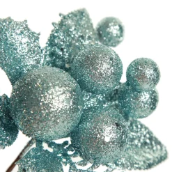 Pale Blue Glitter Ball and Leaf Pick - Set of 2 Christmas Pick|Pale Blue Glitter Ball And Leaf Pick - Set Of 2