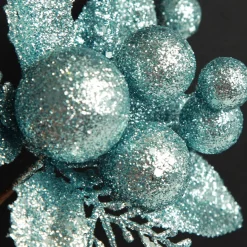 Pale Blue Glitter Ball and Leaf Pick - Set of 2 Christmas Pick|Pale Blue Glitter Ball And Leaf Pick - Set Of 2