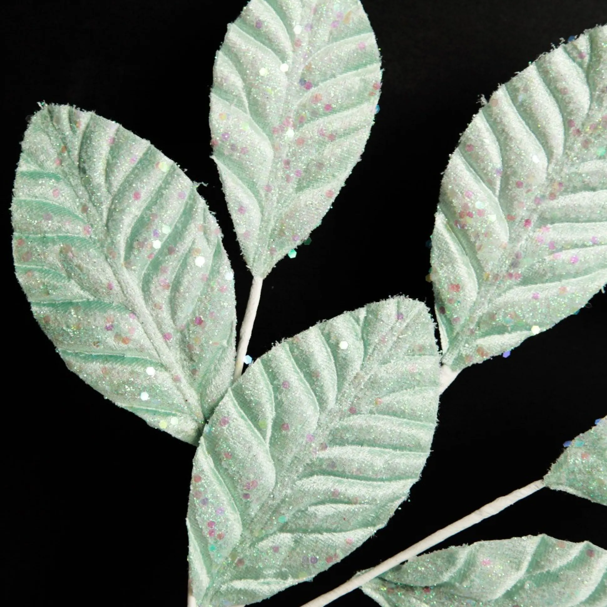 Pale Blue Glitter Leaf Spray Christmas Sprays|