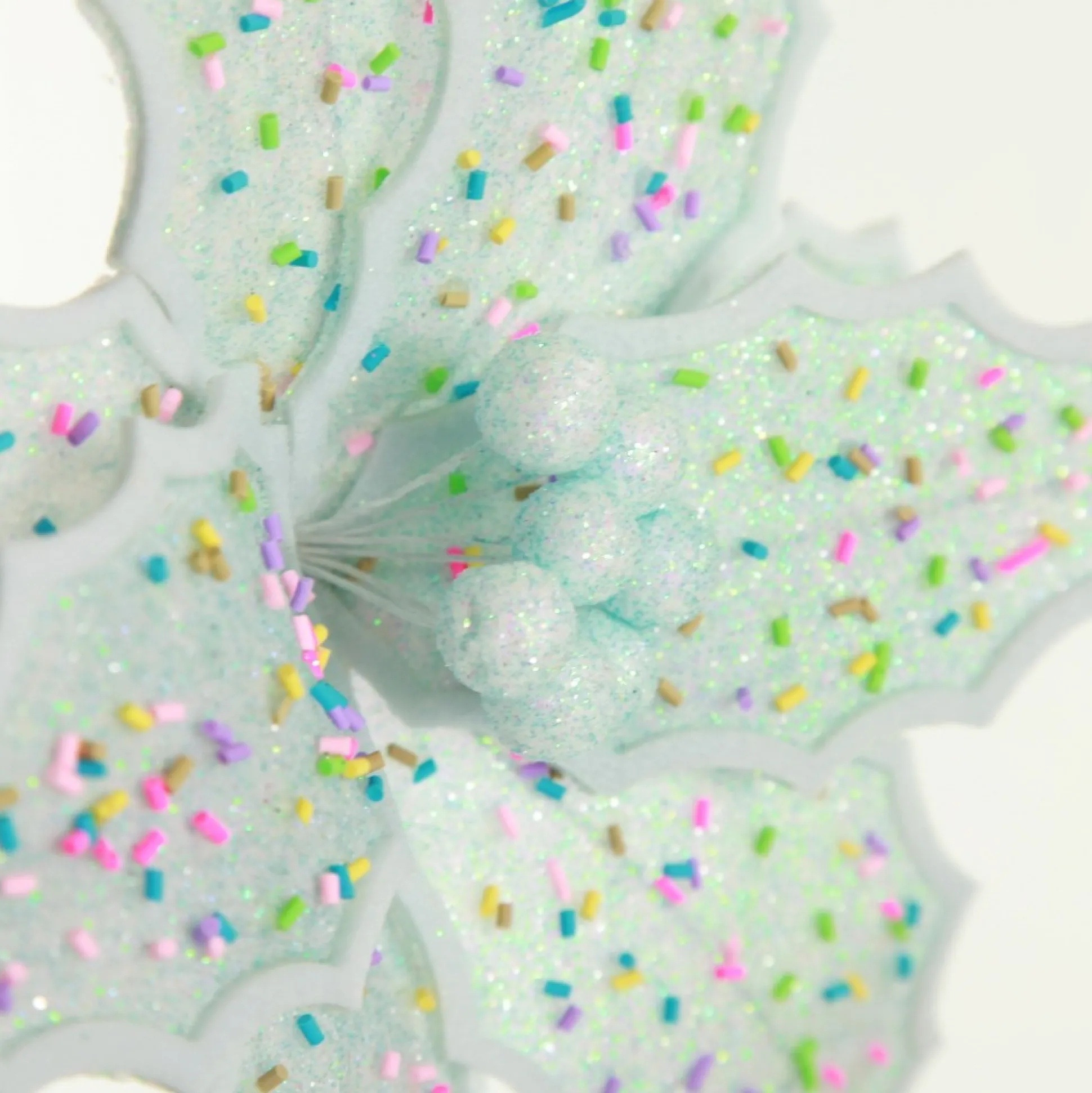 Pale Blue Poinsettia Flower Stem with Multicoloured Sprinkles Christmas Flowers|