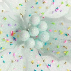 Pale Blue Poinsettia Flower Stem with Multicoloured Sprinkles Christmas Flowers|