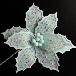 Pale Blue Poinsettia Flower Stem with Multicoloured Sprinkles Christmas Flowers|