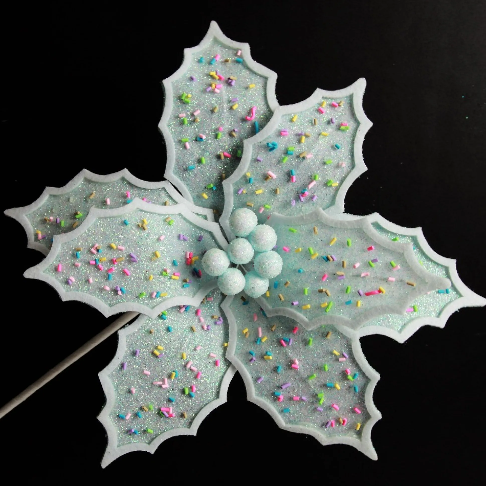 Pale Blue Poinsettia Flower Stem with Multicoloured Sprinkles Christmas Flowers|