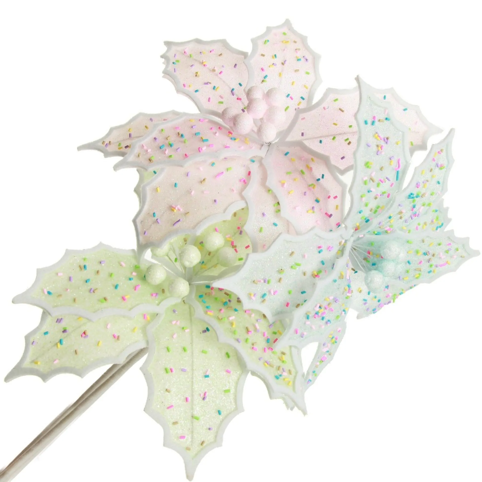 Pale Blue Poinsettia Flower Stem with Multicoloured Sprinkles Christmas Flowers|
