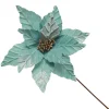 Pale Blue Velvet Embossed Poinsettia Flower Stem Christmas Flowers|
