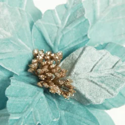 Pale Blue Velvet Embossed Poinsettia Flower Stem Christmas Flowers|