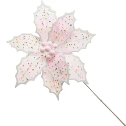 Pale Pink Poinsettia Flower Stem with Multicoloured Sprinkles Christmas Flowers|