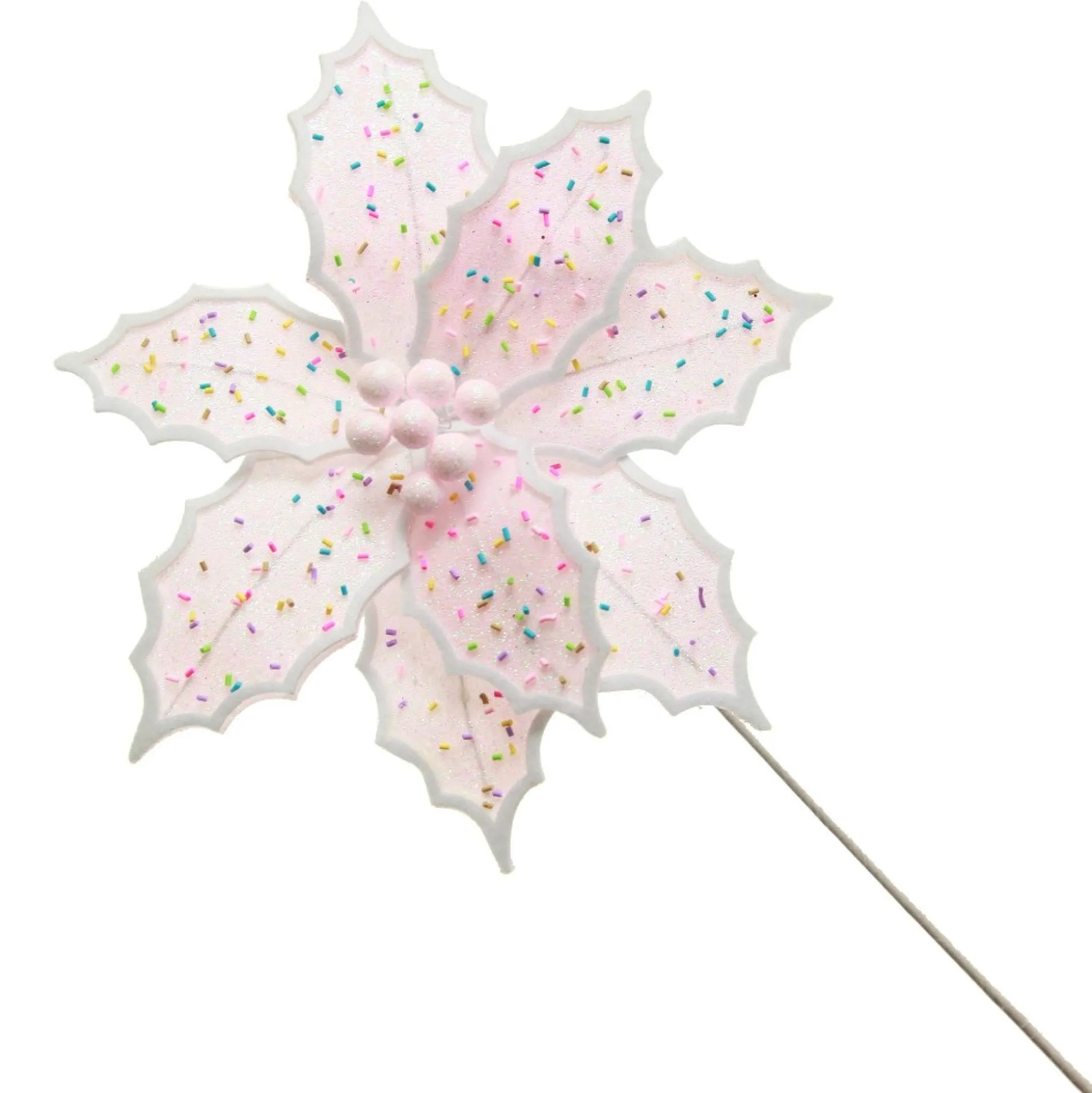 Pale Pink Poinsettia Flower Stem with Multicoloured Sprinkles Christmas Flowers|