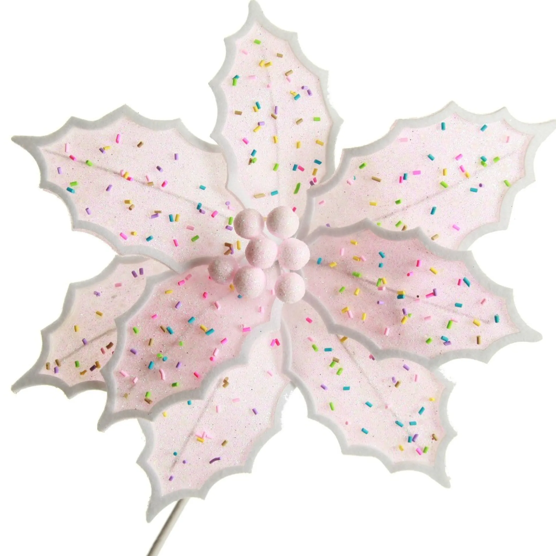 Pale Pink Poinsettia Flower Stem with Multicoloured Sprinkles Christmas Flowers|