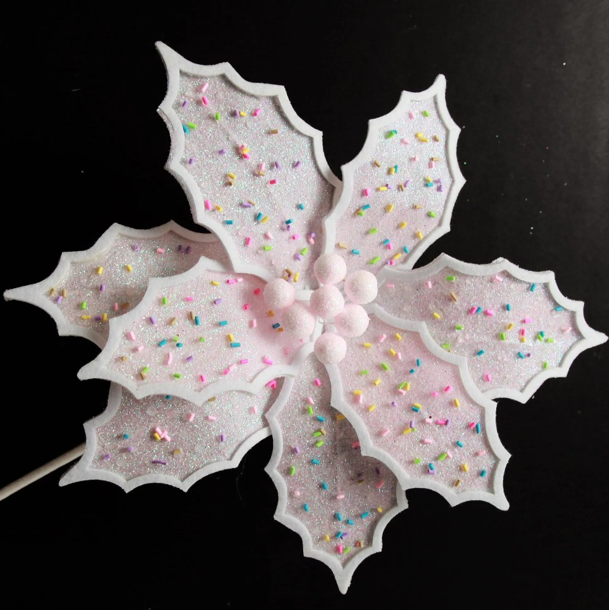 Pale Pink Poinsettia Flower Stem with Multicoloured Sprinkles Christmas Flowers|