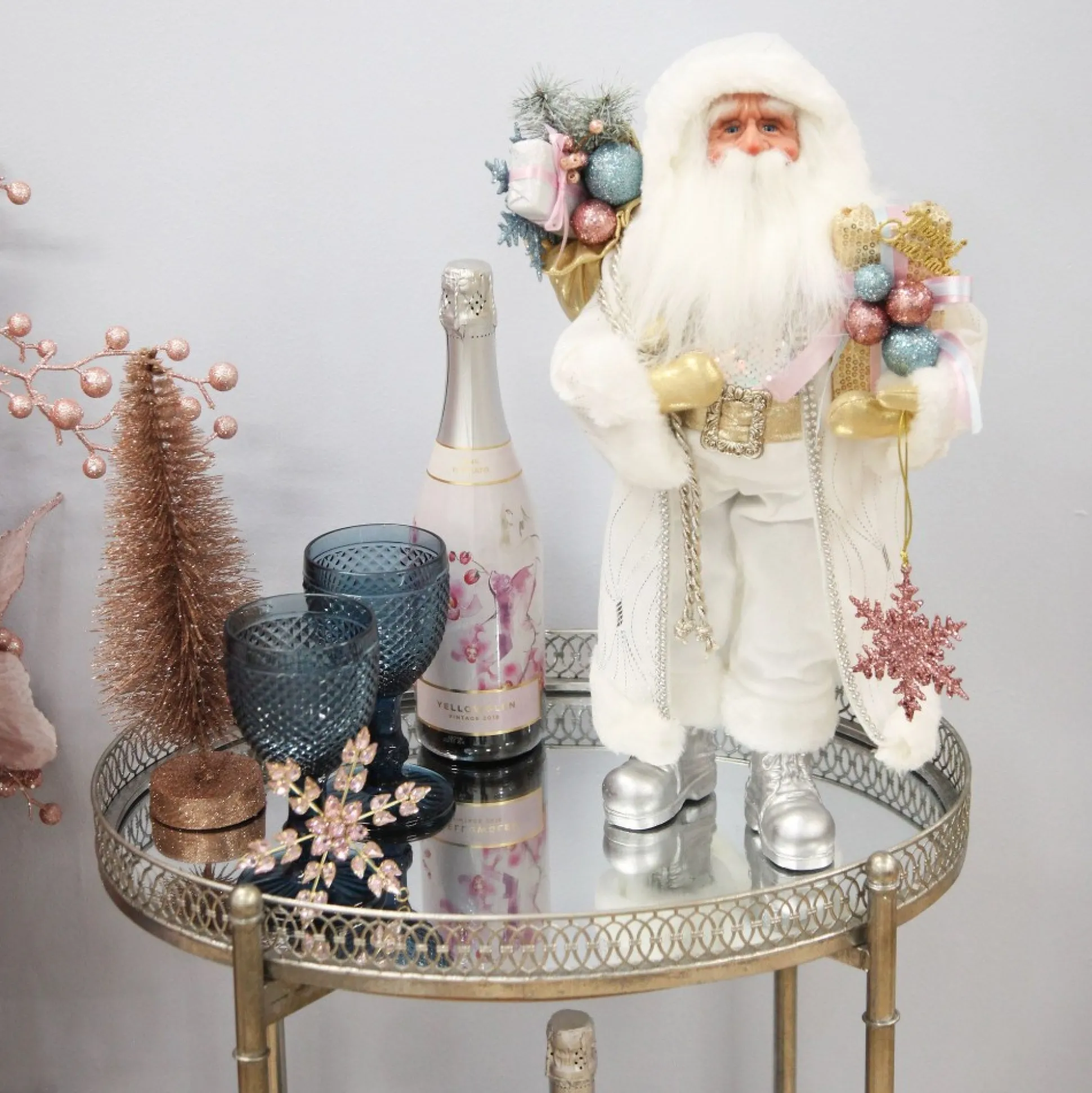 Pastel and White Santa Christmas Ornament Christmas Figurines|