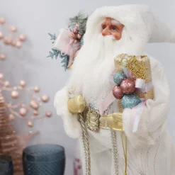 Pastel and White Santa Christmas Ornament Christmas Figurines|
