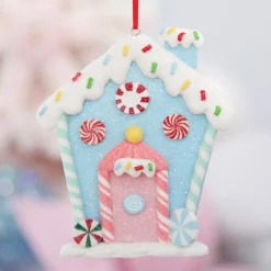 Pastel Blue Candy Gingerbread House Tree Decoration Christmas Tree Decorations|