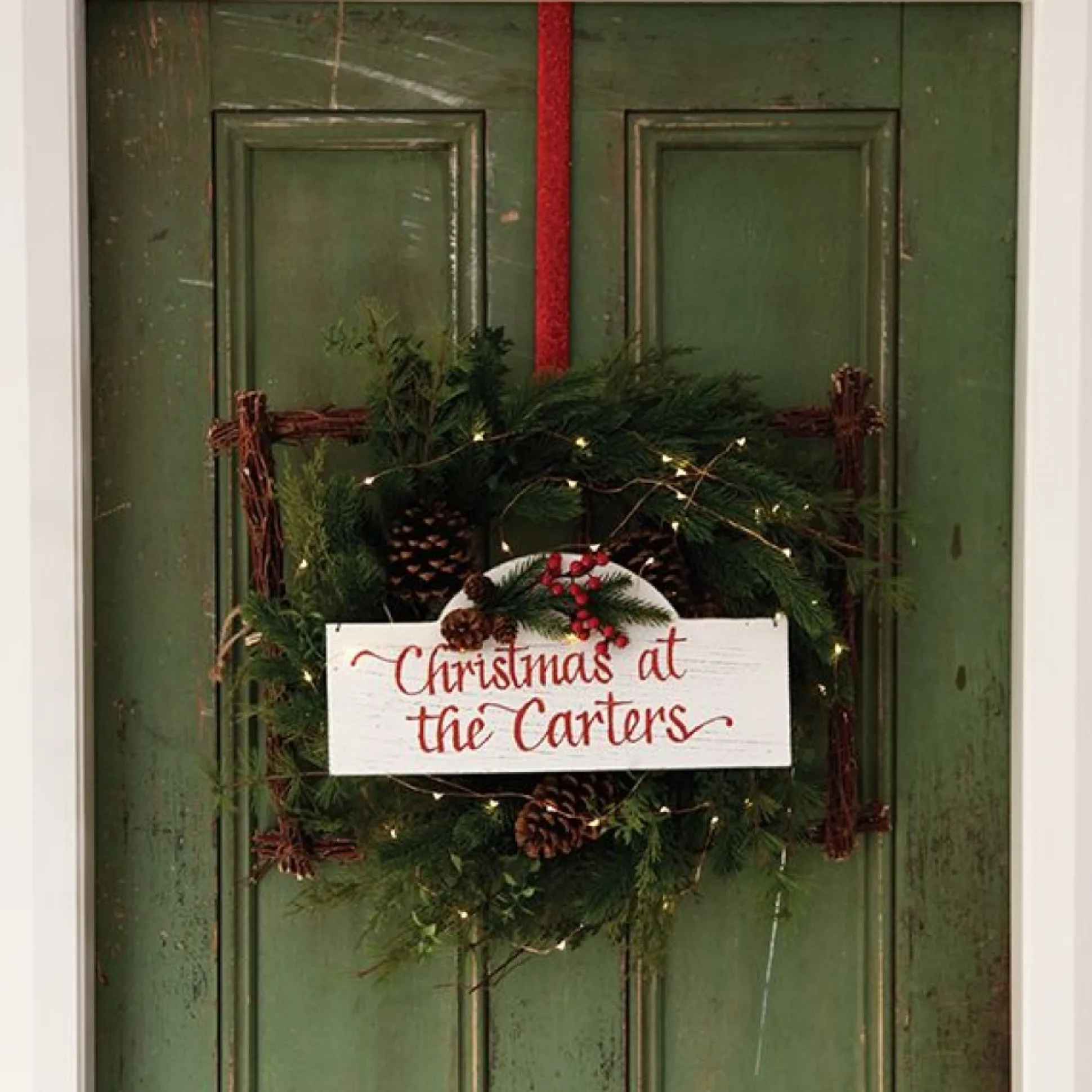 Personalised Arched Country Christmas Wood Plaque with Red Berry Christmas Plaques|