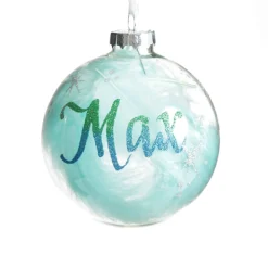 Personalised Blue Feather Clear Glass Christmas Bauble Personalised Baubles|