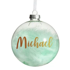 Personalised Blue Feather Clear Glass Christmas Bauble Personalised Baubles|