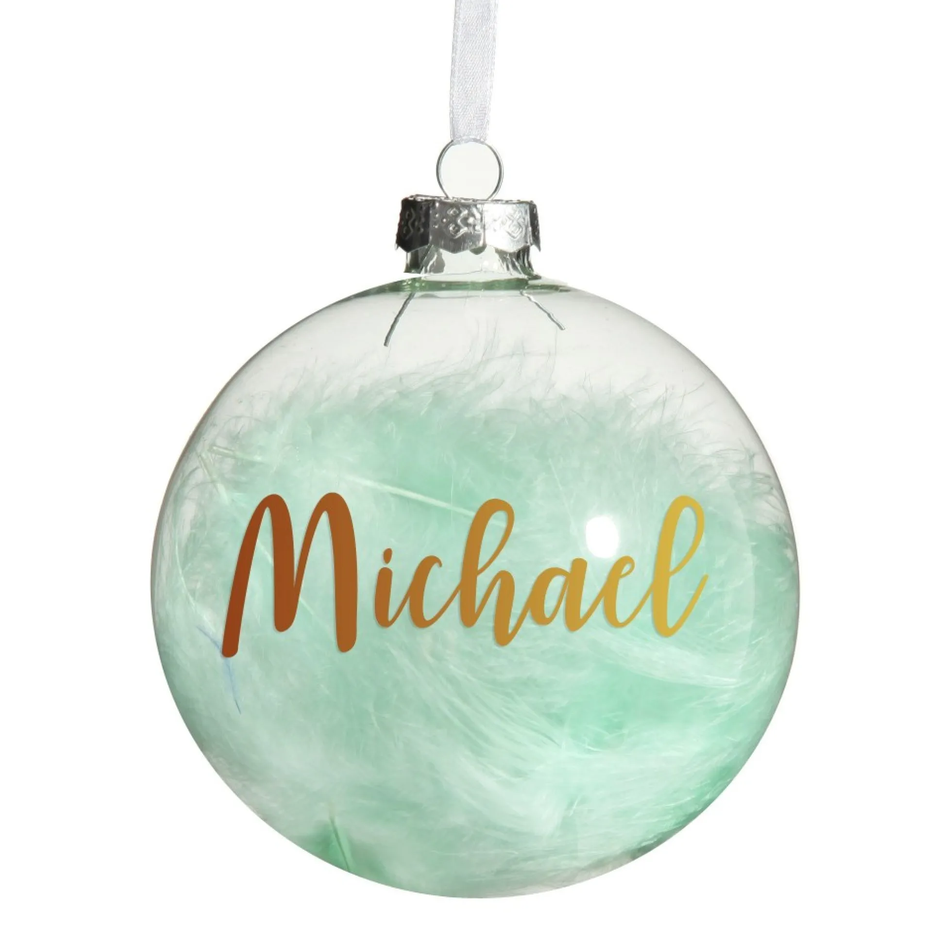 Personalised Blue Feather Clear Glass Christmas Bauble Personalised Baubles|