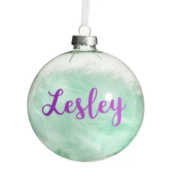 Personalised Blue Feather Clear Glass Christmas Bauble Personalised Baubles|