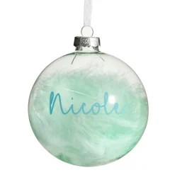 Personalised Blue Feather Clear Glass Christmas Bauble Personalised Baubles|