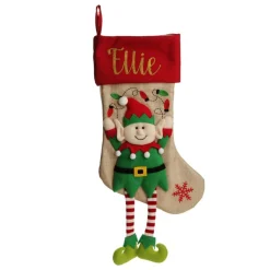 Personalised Boy Elf Christmas Stocking with Dangly Legs Personalised Stockings|