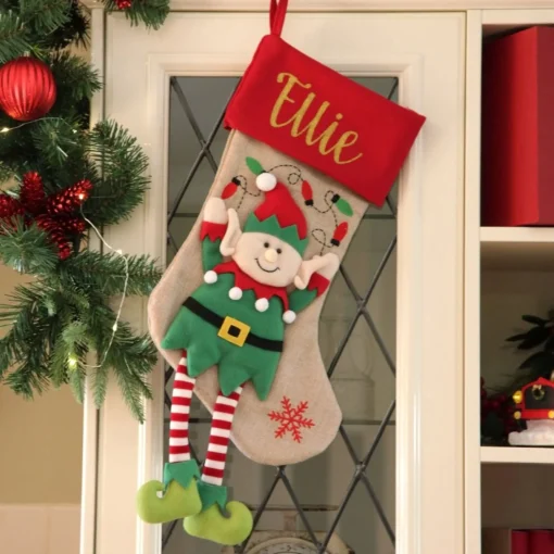 Personalised Boy Elf Christmas Stocking with Dangly Legs Personalised Stockings|