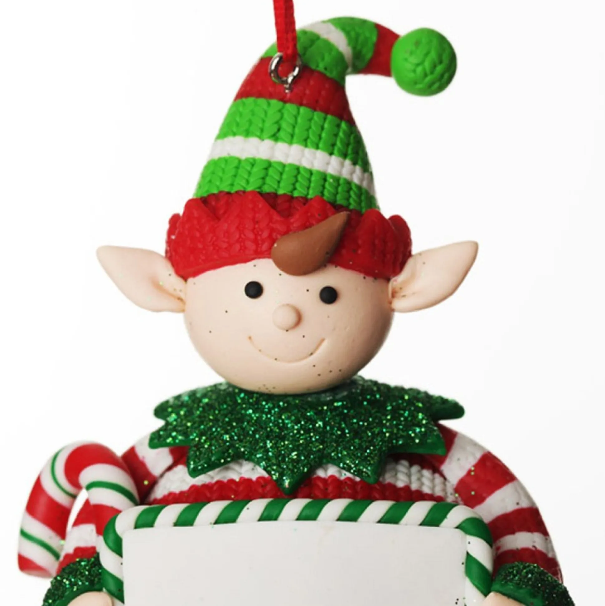 Personalised Boy Elf with Candy Cane Christmas Ornament Christmas Character Baubles|