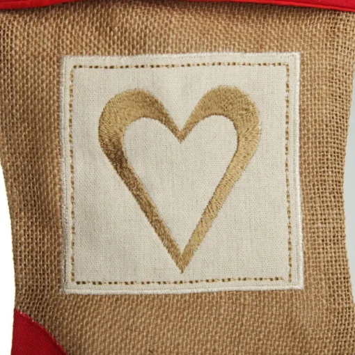 Personalised Burlap and Linen Heart Stocking with Red Trim Personalised Stockings|