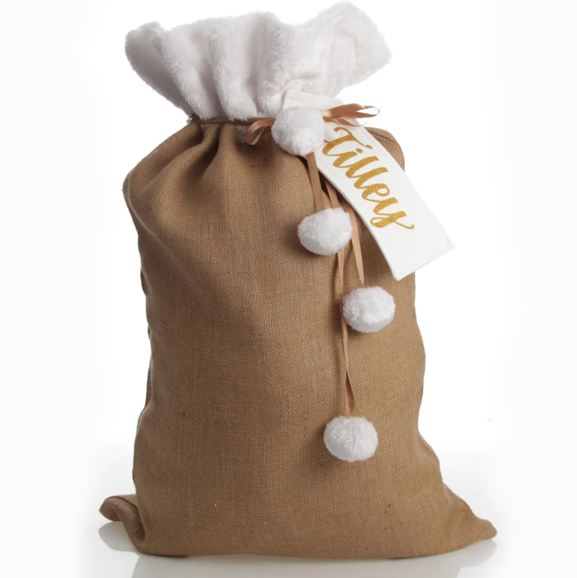 Personalised Burlap and White Fur Santa Sack Personalised Santa Sacks|
